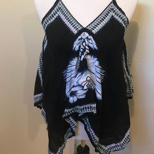 Black Asymmetrical Flower Design Bohemian Tank